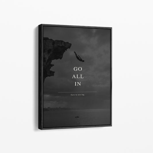 Dare to Win Big – Klippensprung Motivationsposter | Schwarz-Weiß Wandbild für Mut & Entscheidung