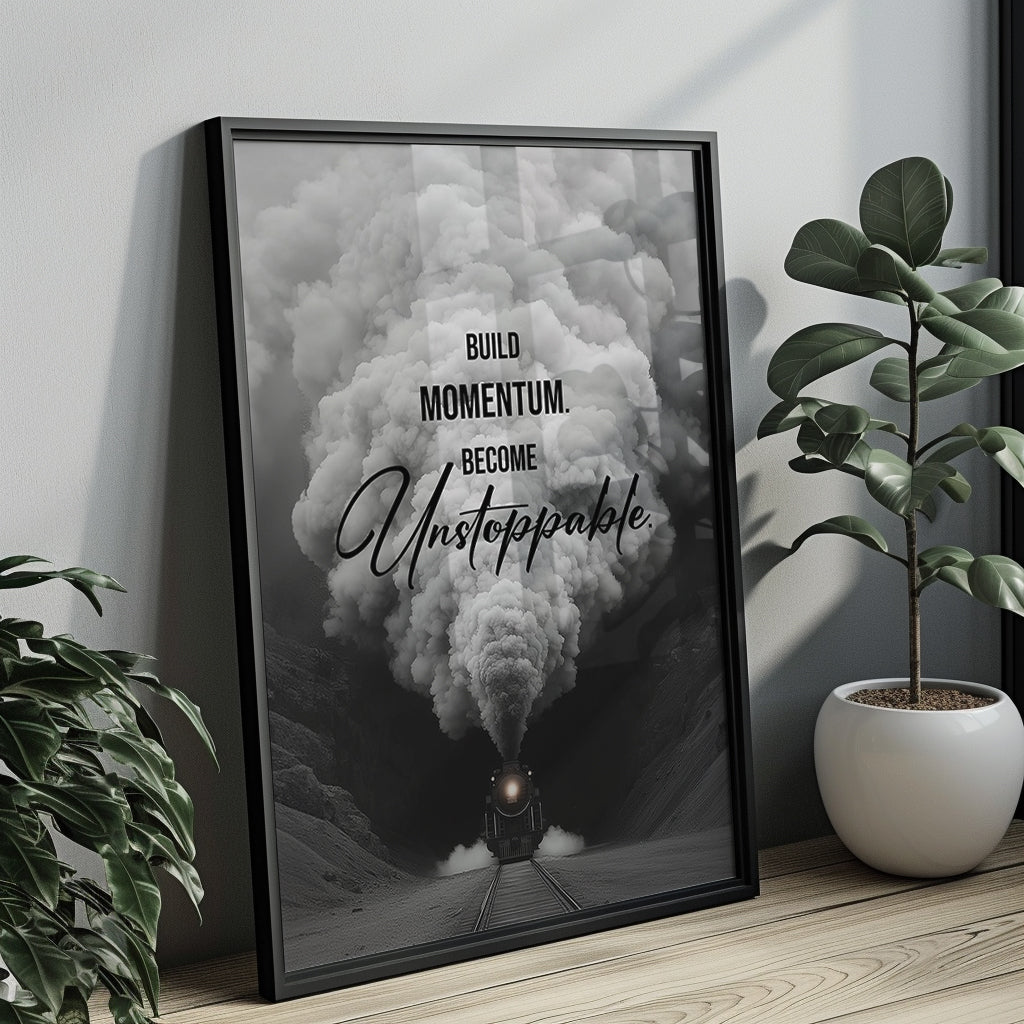 "Build Momentum. Become Unstoppable." Motivationsposter für deinen Fokus