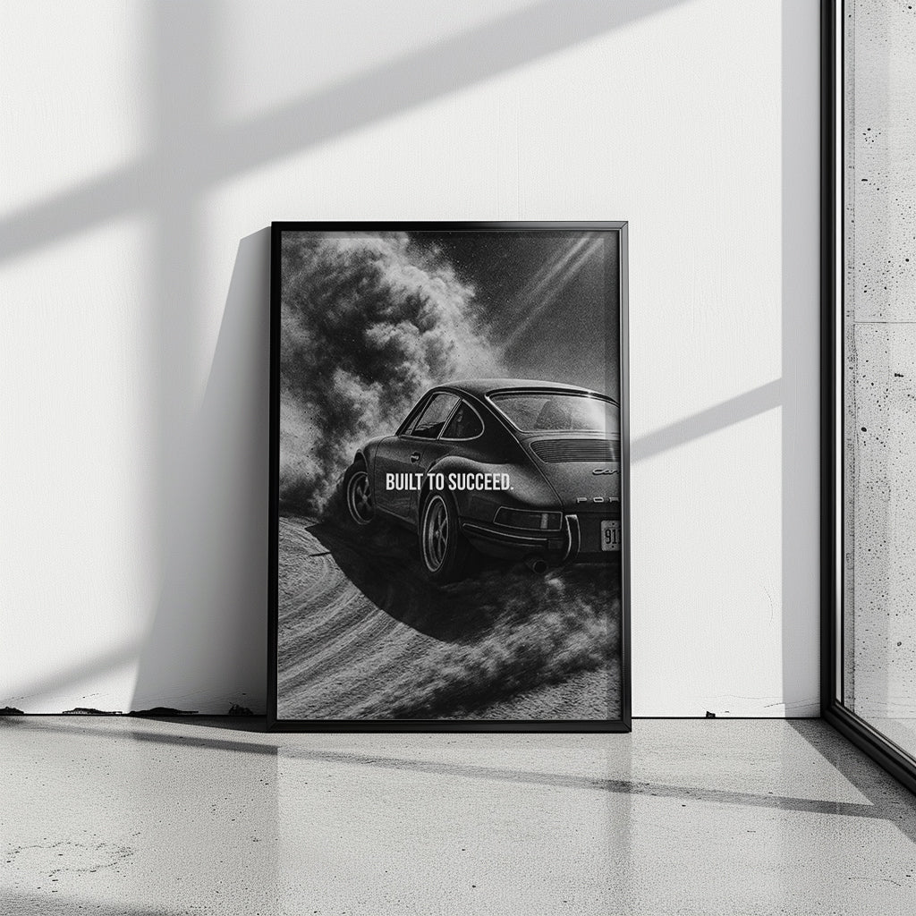 "Built to Succeed" Motivationsposter für Auto- und Performance-Fans