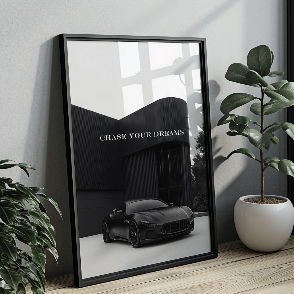 "Chase Your Dreams" Luxus-Sportwagen Motivationsposter