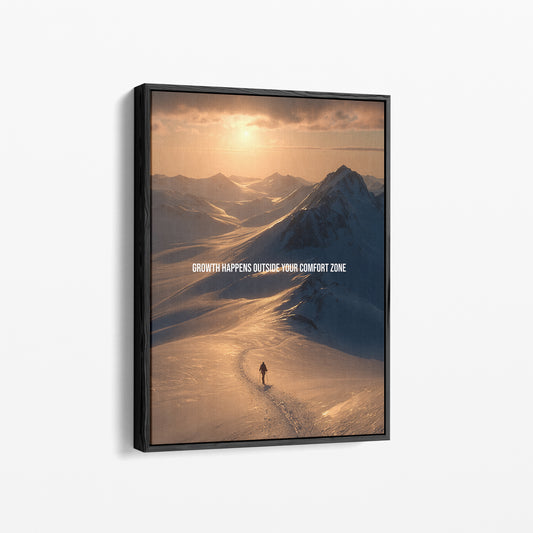 Growth Happens Outside Your Comfort Zone – Motivationsposter & Leinwand für Athleten, Bergliebhaber & ambitionierte Macher