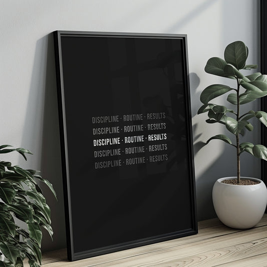 Typo Poster – DISCIPLINE · ROUTINE · RESULTS