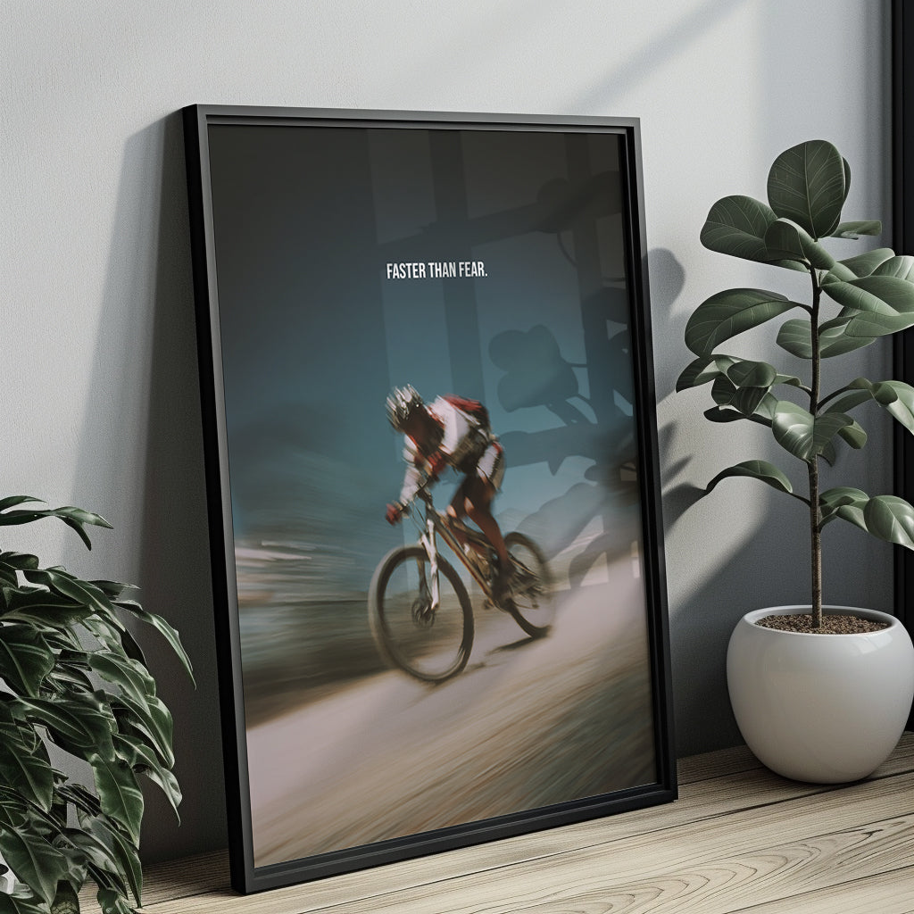 Motivationsposter Mountainbike – „Faster than Fear“