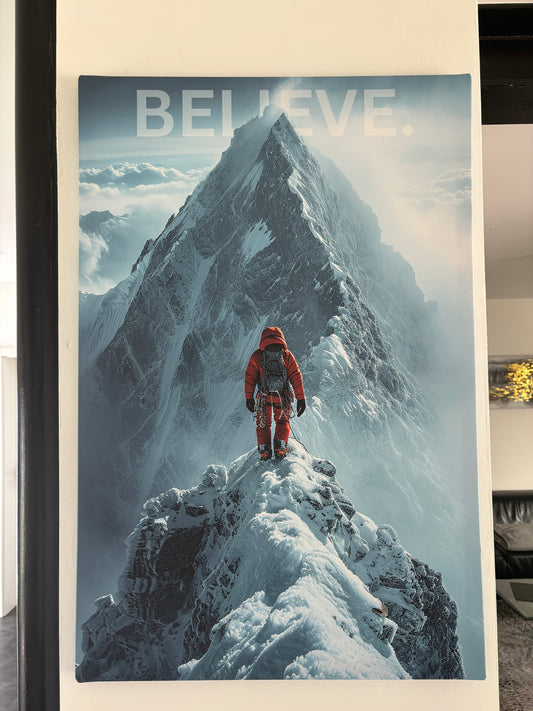 Winterleinwand, Bergsteiger Leinwand, Believe Leinwand, Keilrahmen winter, Motivations Leinwand Winter, Ski Motivation