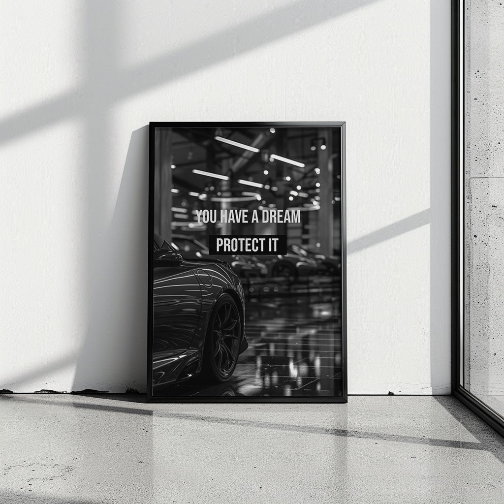 Premium Motivationsposter "Protect your Dream" - canvartstudios; Porsche Wandbild