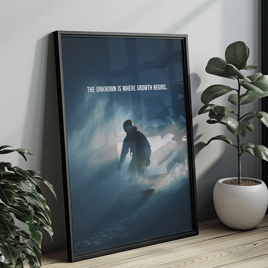 Motivationsposter Snowboard „The Unknown is where Growth begins."
