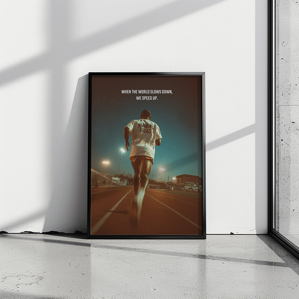 Motivationsposter Laufen „When the World Slows Down“