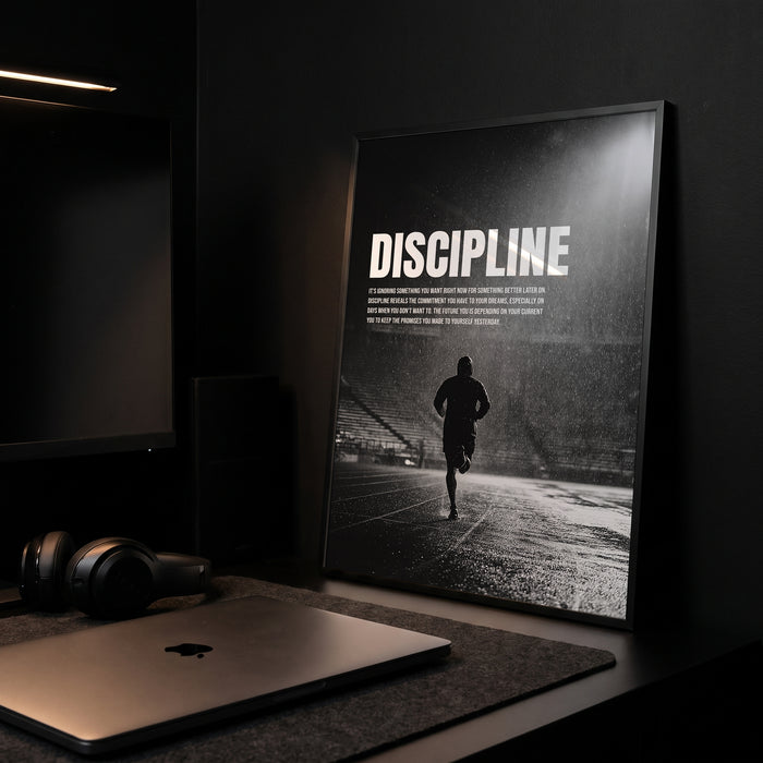 Discipline — Typo Poster Schwarz-Weiß | Fokus & Routine