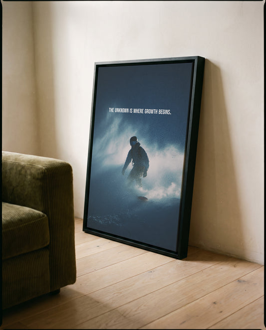 Motivationsposter Snowboard „The Unknown is where Growth begins."