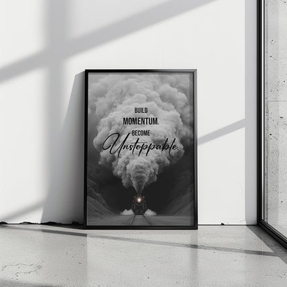 "Build Momentum. Become Unstoppable." Motivationsposter für deinen Fokus