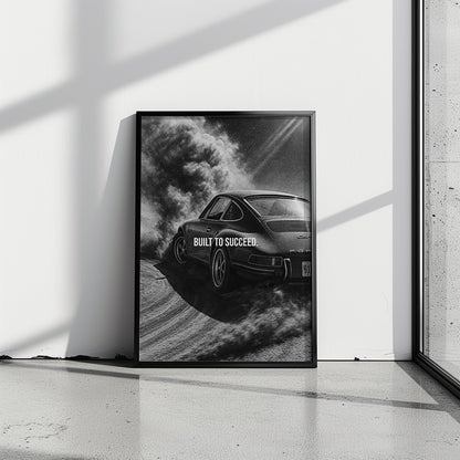 "Built to Succeed" Motivationsposter für Auto- und Performance-Fans