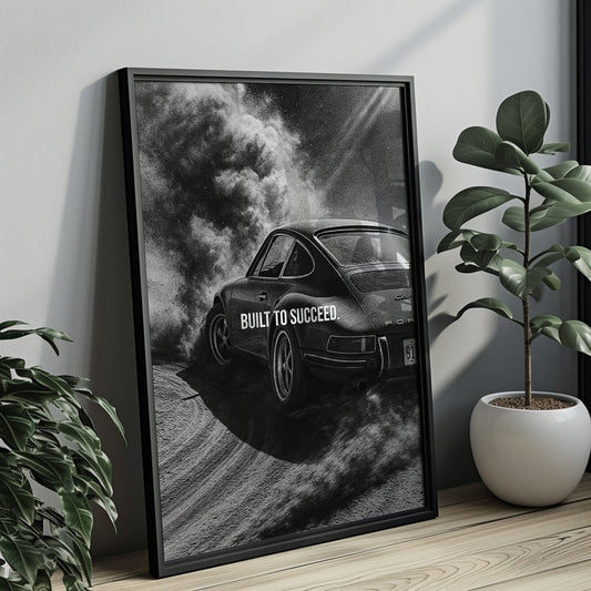 "Built to Succeed" Motivationsposter für Auto- und Performance-Fans
