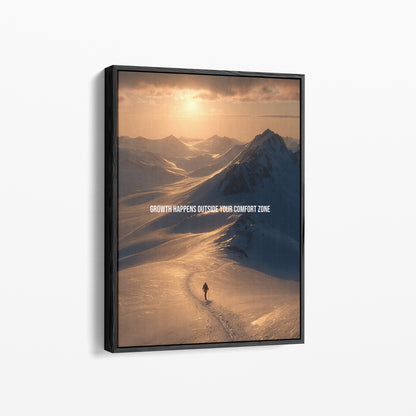 Growth Happens Outside Your Comfort Zone – Motivationsposter & Leinwand für Athleten, Bergliebhaber & ambitionierte Macher