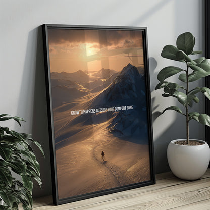 Growth Happens Outside Your Comfort Zone – Motivationsposter & Leinwand für Athleten, Bergliebhaber & ambitionierte Macher