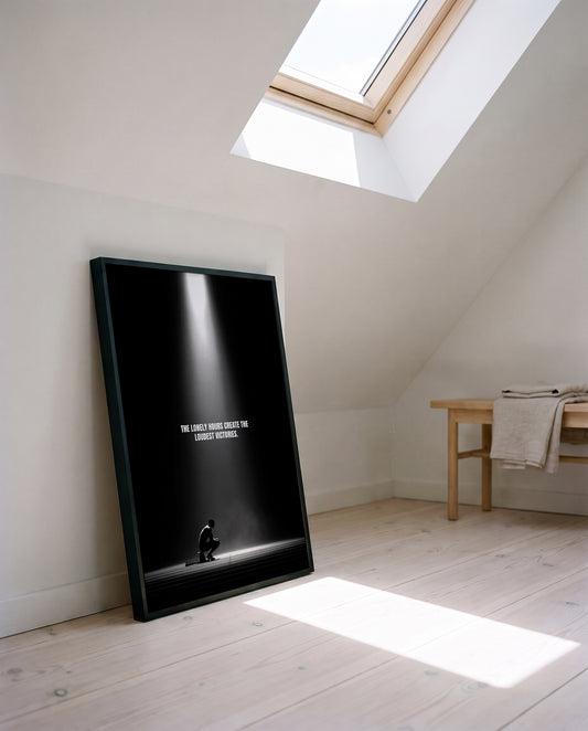 The Lonely Hours Create the Loudest Victories – Motivationsposter Sport & Erfolg