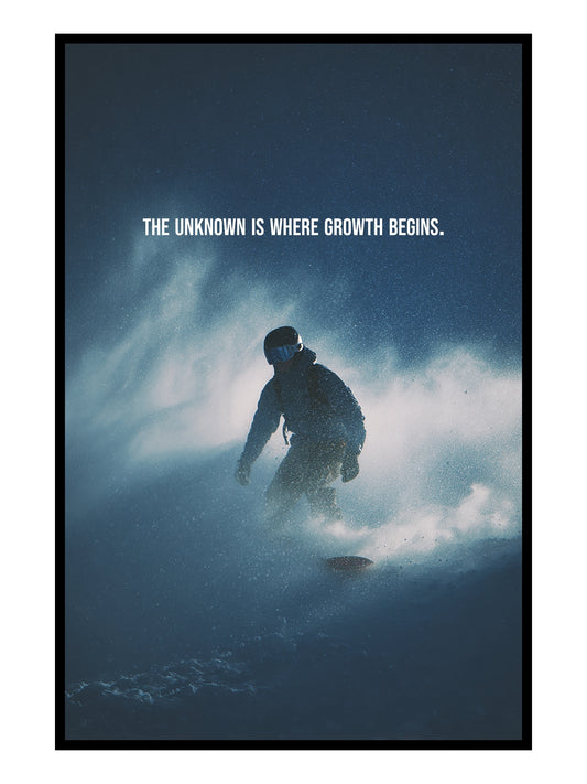 Motivationsposter Snowboard „The Unknown is where Growth begins."