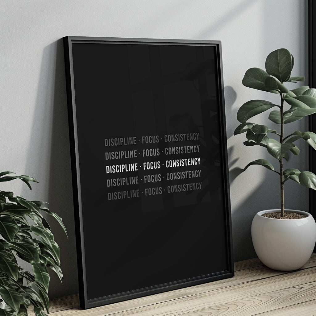 Typo Poster – Discipline · Focus · Consistency