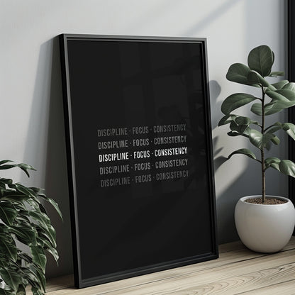 Typo Poster – Discipline · Focus · Consistency