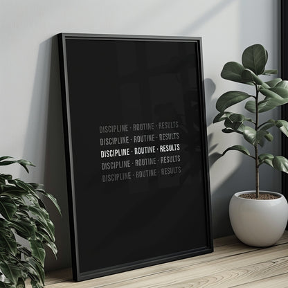 Typo Poster – DISCIPLINE · ROUTINE · RESULTS