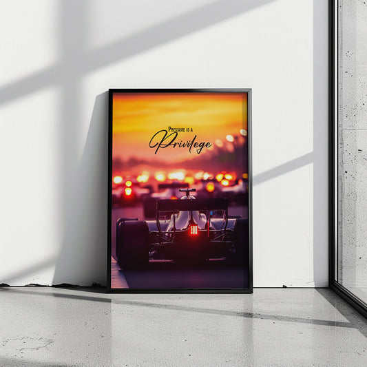"Pressure is a Privilege" Motivationsposter im Formel 1 Stil