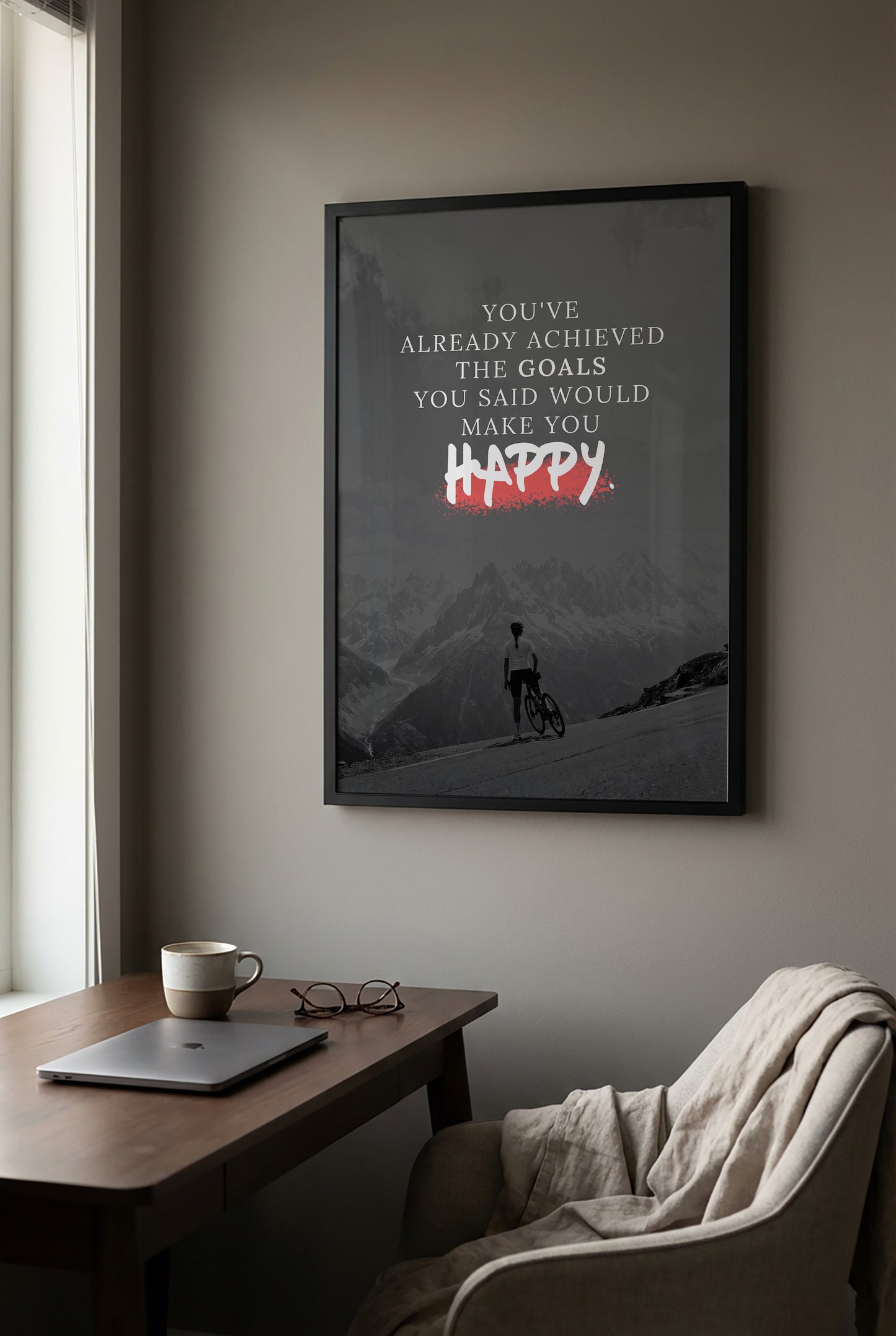 You've Already Achieved – Motivation Poster | Schwarz-Weiß Wandbild mit rotem Akzent