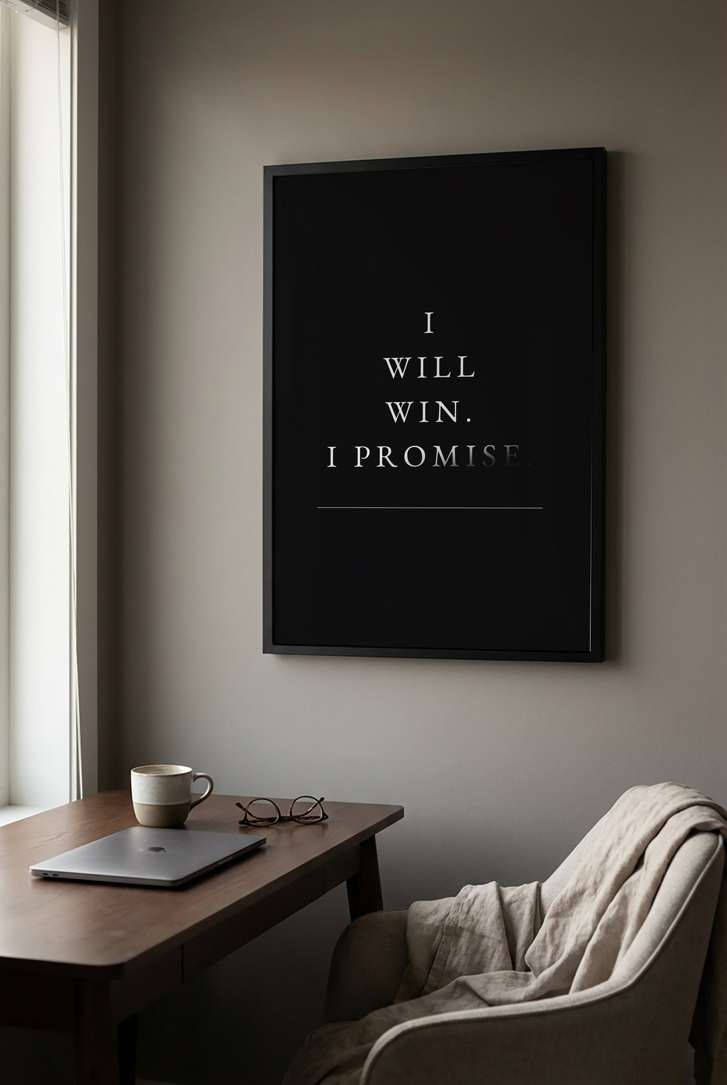 I Will Win. I Promise. – Motivations Wandbild Schwarz Weiß