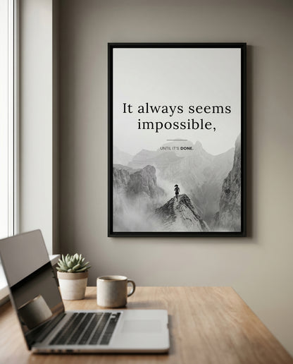 It Always Seems Impossible – Trail Running Poster | Schwarz-Weiß Wandbild Motivation