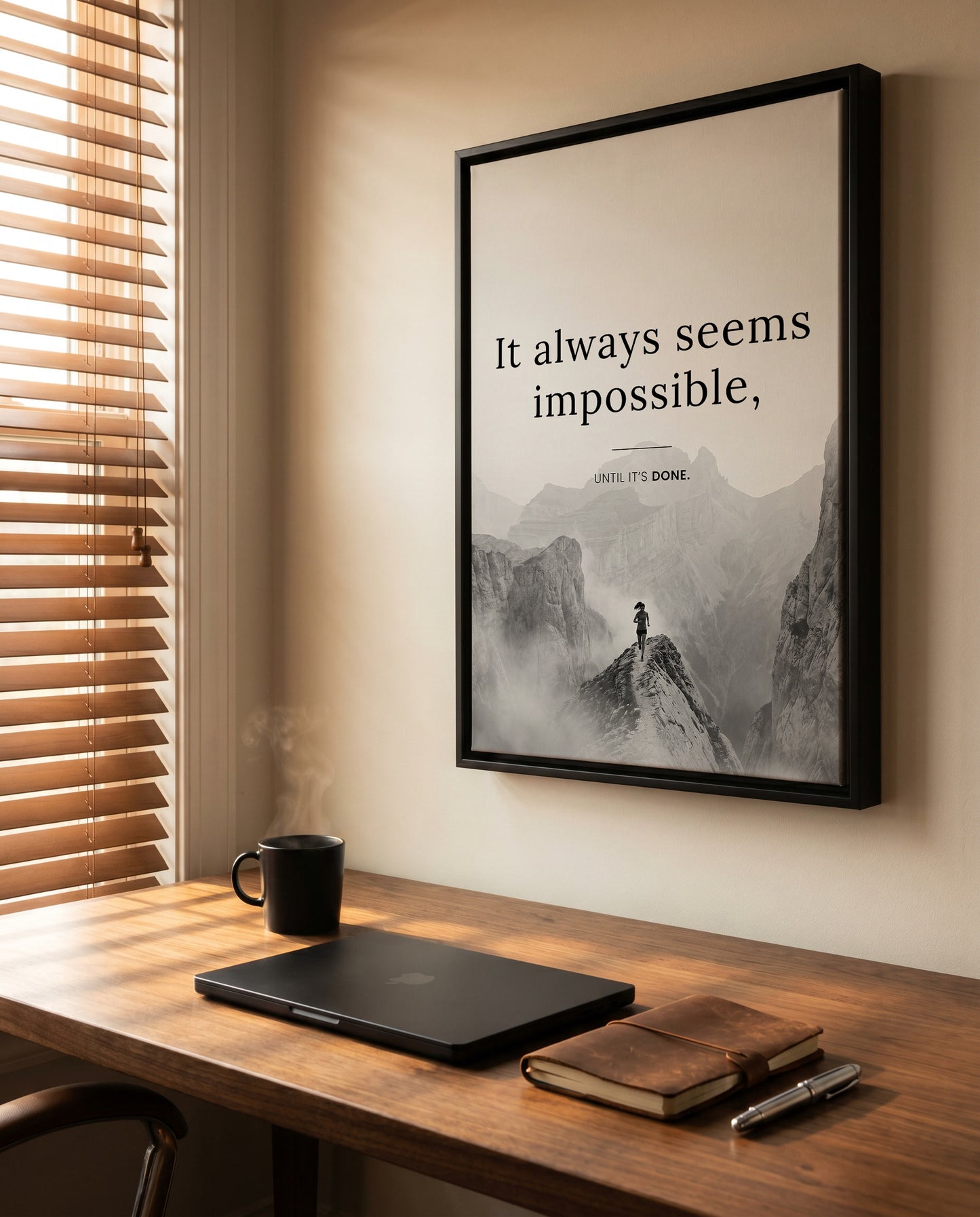 It Always Seems Impossible – Trail Running Poster | Schwarz-Weiß Wandbild Motivation