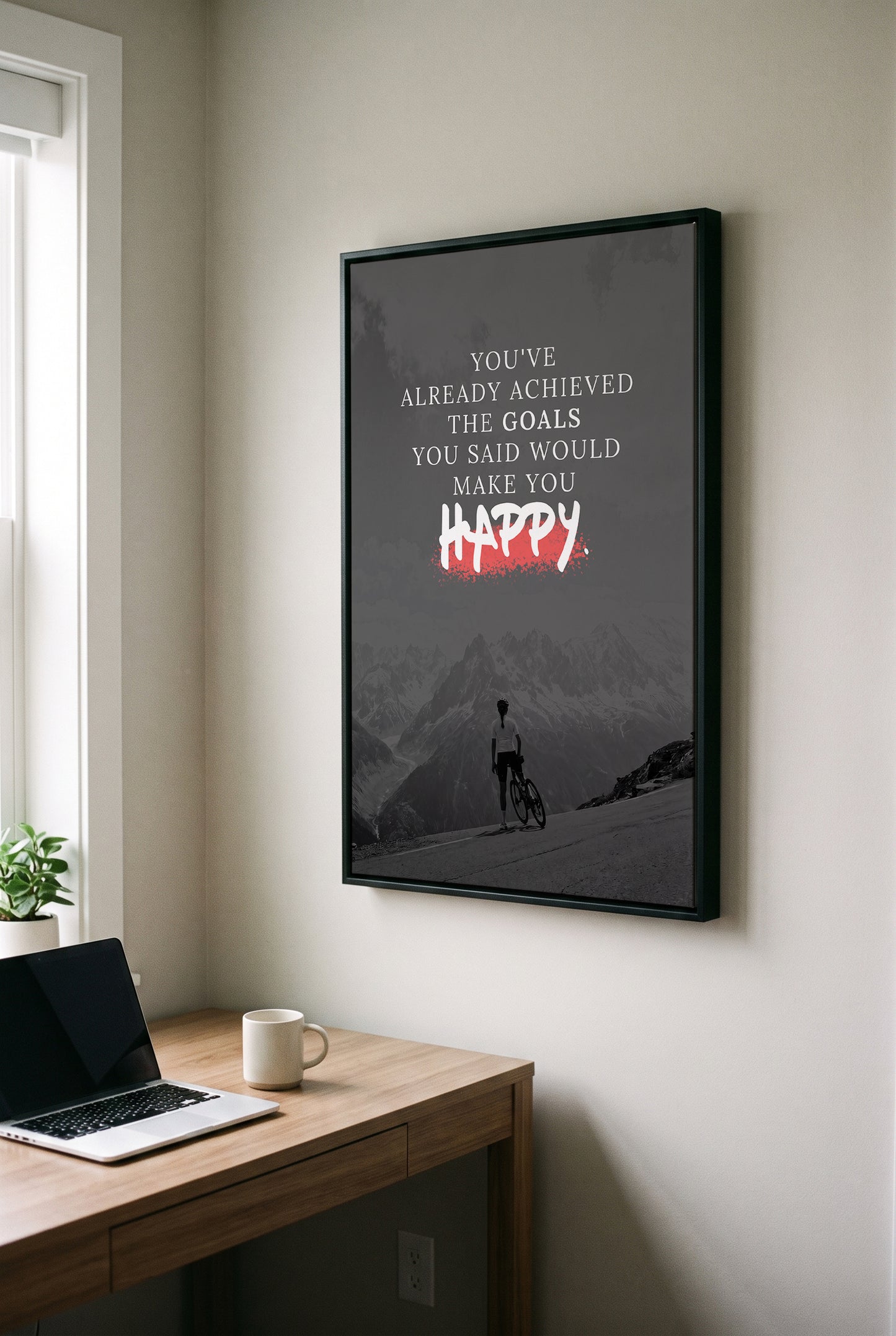 You've Already Achieved – Motivation Poster | Schwarz-Weiß Wandbild mit rotem Akzent