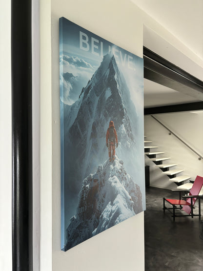 Winterleinwand, Bergsteiger Leinwand, Believe Leinwand, Keilrahmen winter, Motivations Leinwand Winter, Ski Motivation