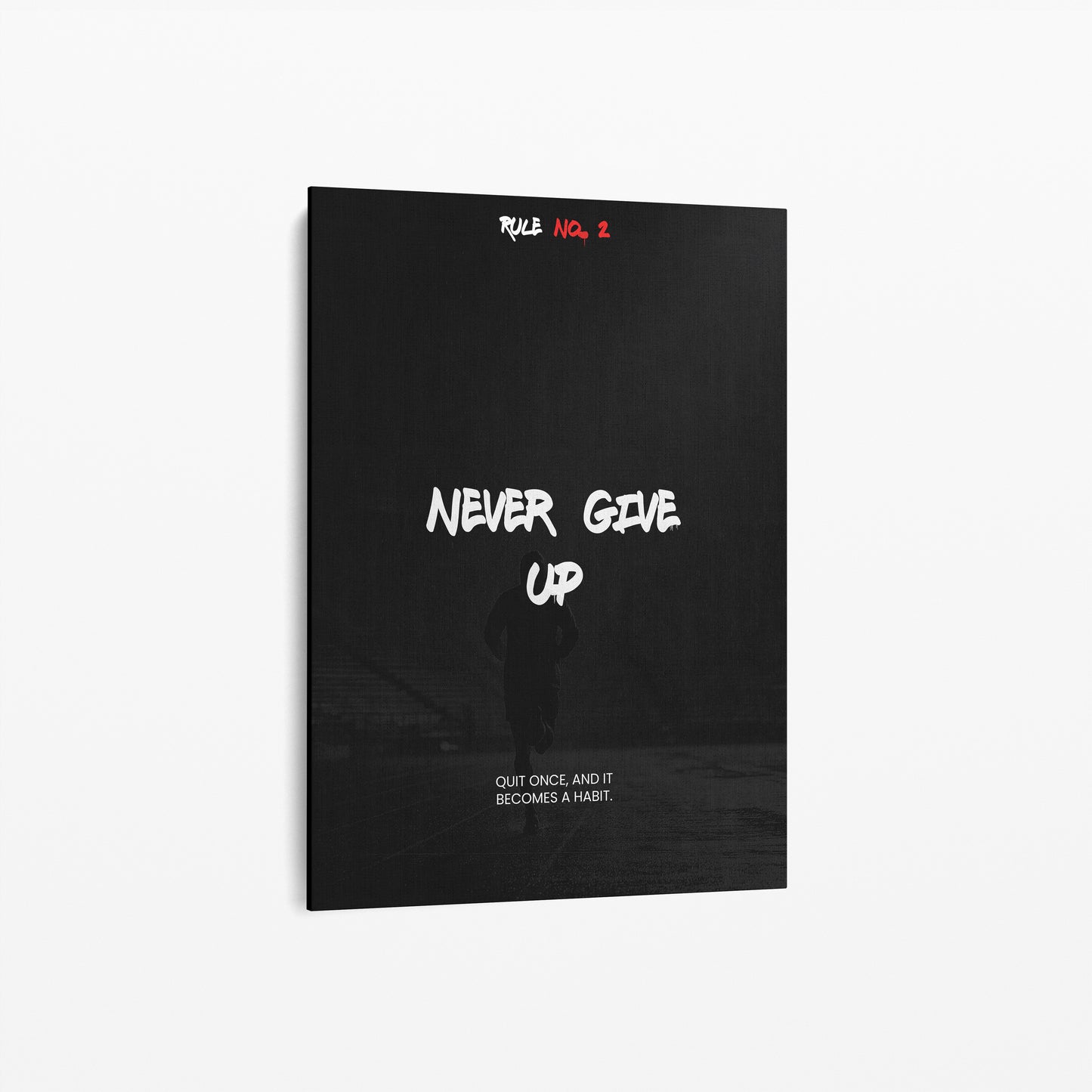 Never Give Up – Running Poster mit Spruch | Schwarz-Weiß Wandbild für Läufer & Ausdauersport
