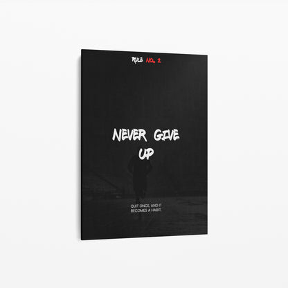 Never Give Up – Running Poster mit Spruch | Schwarz-Weiß Wandbild für Läufer & Ausdauersport