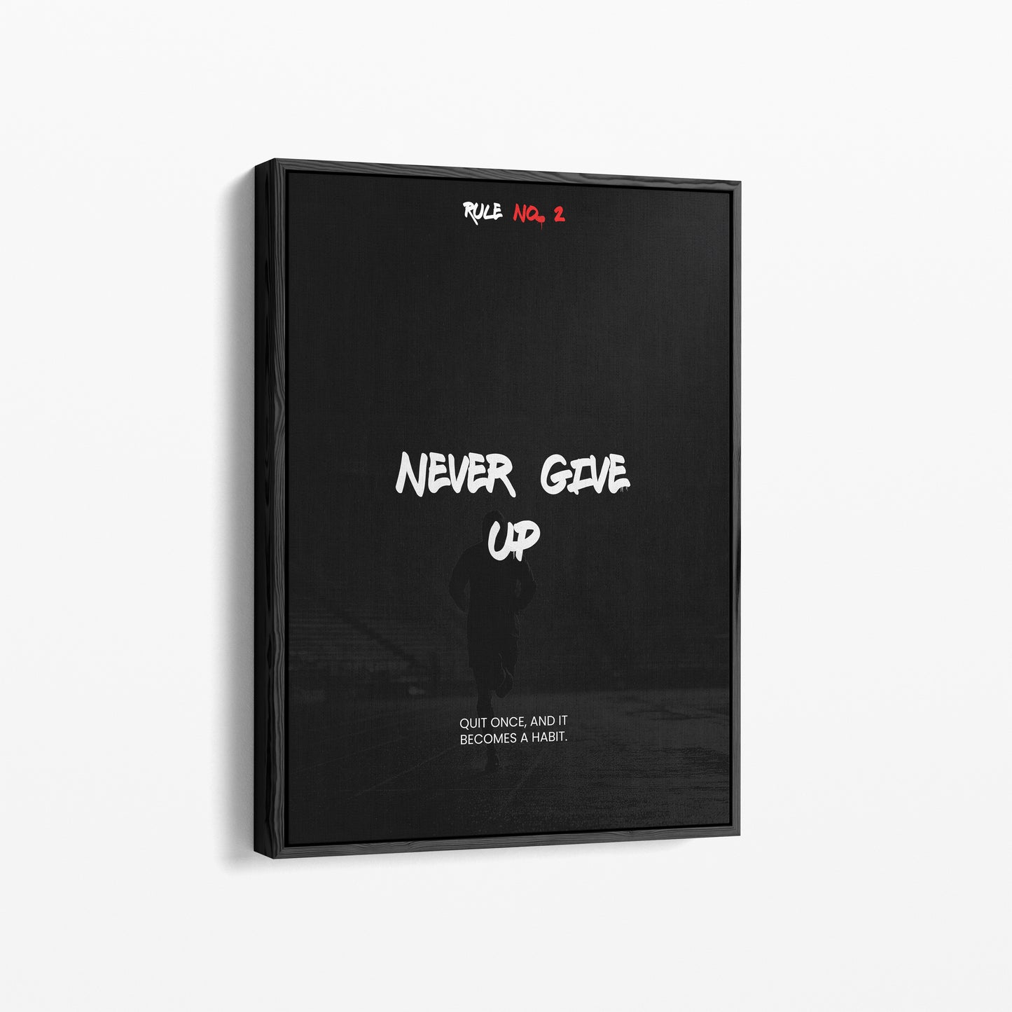 Never Give Up – Running Poster mit Spruch | Schwarz-Weiß Wandbild für Läufer & Ausdauersport