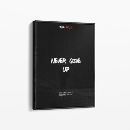 Never Give Up – Running Poster mit Spruch | Schwarz-Weiß Wandbild für Läufer & Ausdauersport