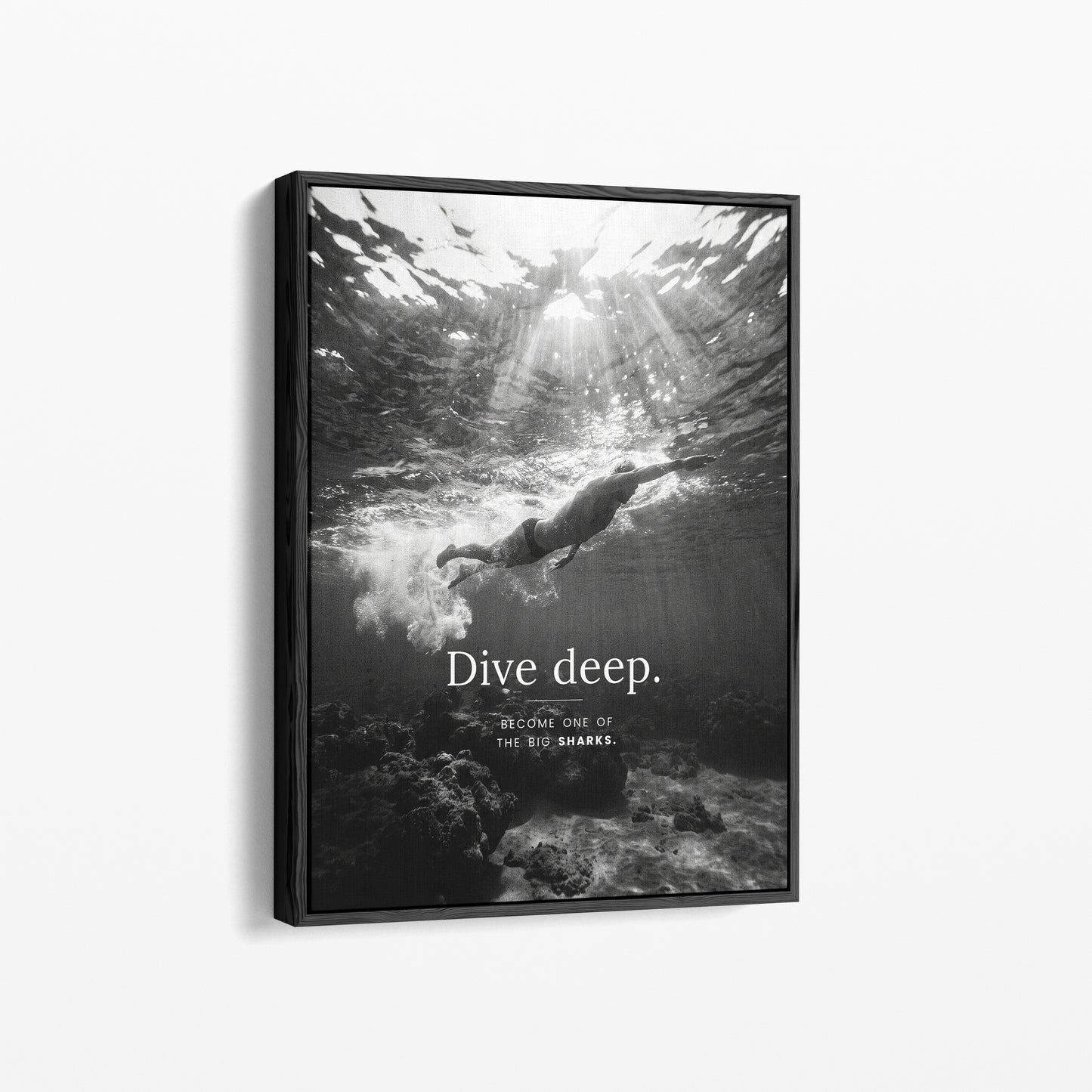Dive Deep – Schwimmer & Freediving Poster | Schwarz-Weiß Wandbild Mindset