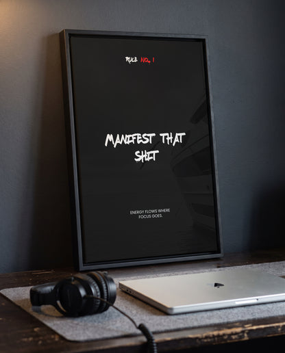 Manifesting – Mindset Poster für Fokus & Erfolg | Schwarz-Weiß Wandbild mit Spruch