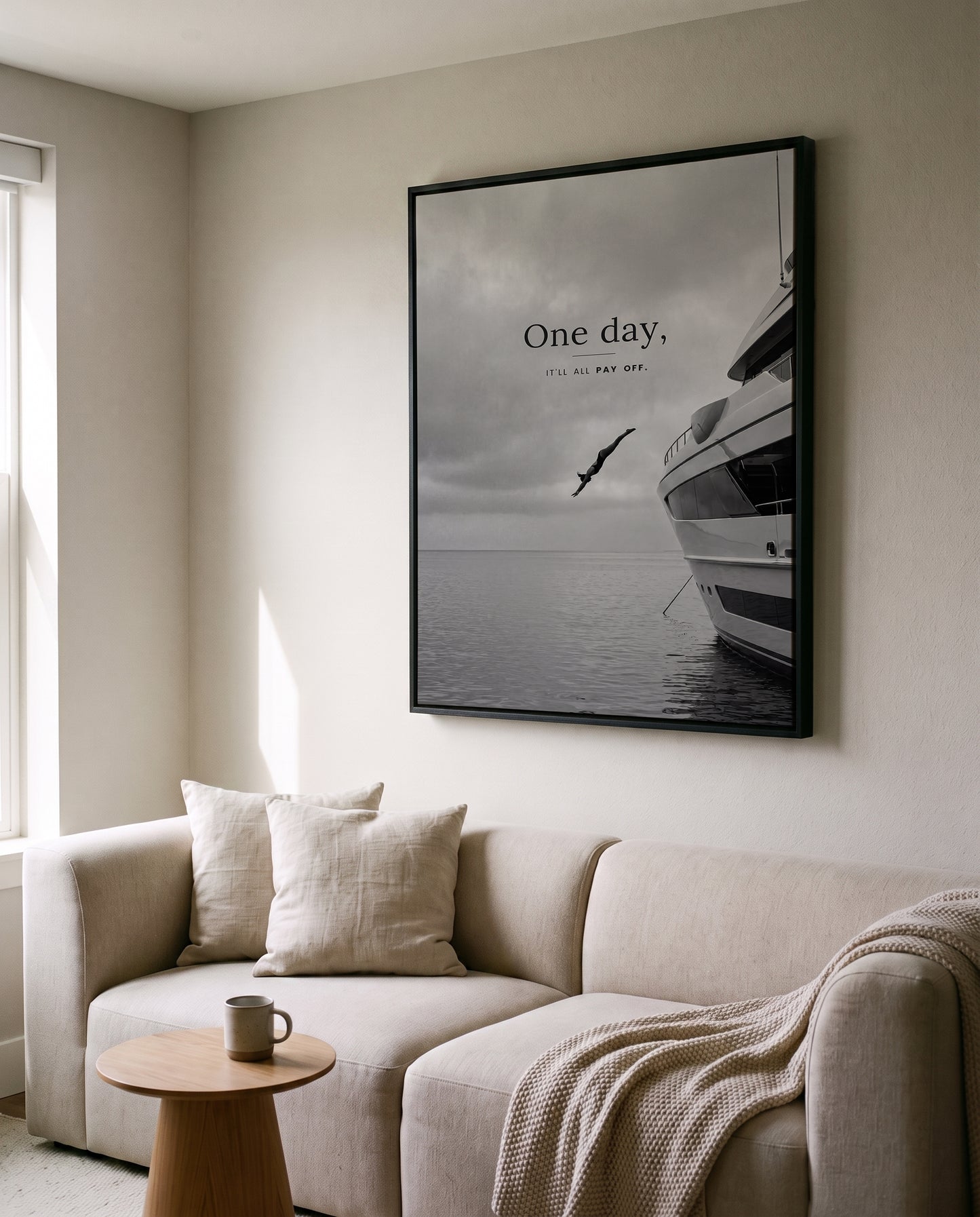 One Day It'll All Pay Off – Motivation Poster | Schwarz-Weiß Wandbild Erfolg & Freiheit