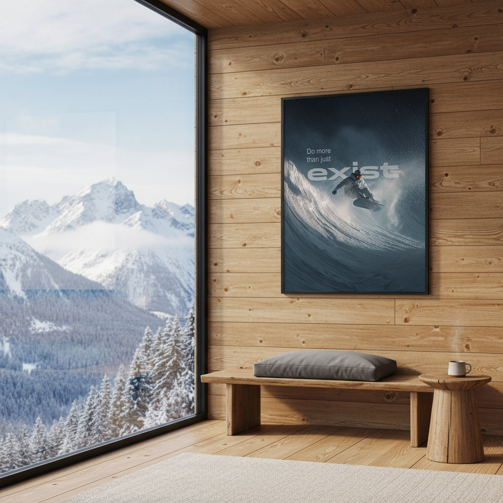 Snowboard Poster – Do more than just exist | Motivationsbild für Sport & Abenteuer