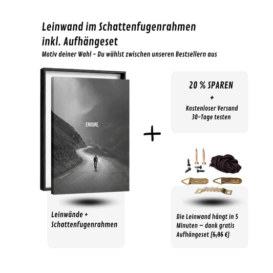 Motivations-Bundle: Leinwand im Schattenfugenrahmen inkl. Aufhängeset