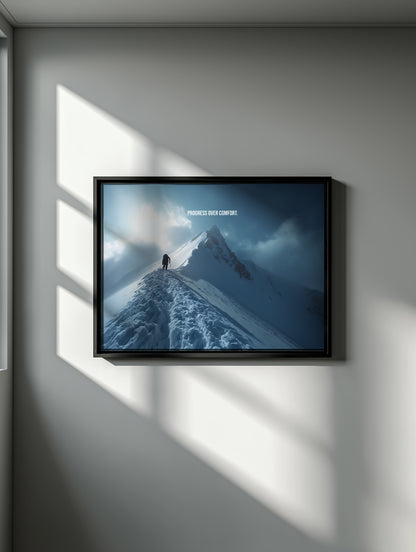 "Progress Over Comfort" Motivationsposter für Ausdauer und Ziele