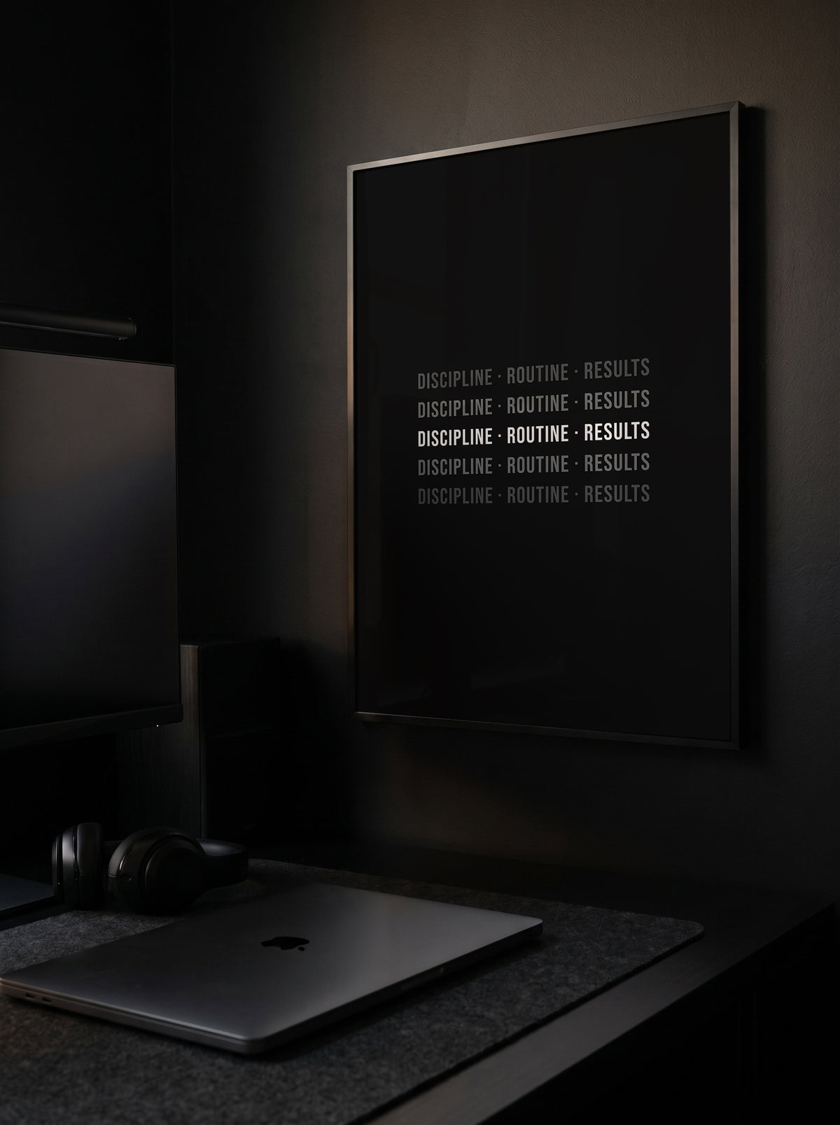 Typo Poster – DISCIPLINE · ROUTINE · RESULTS