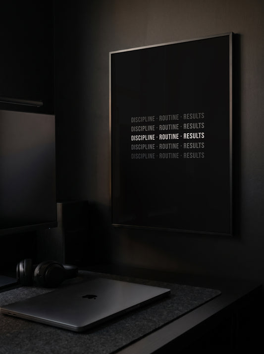 Typo Poster – DISCIPLINE · ROUTINE · RESULTS