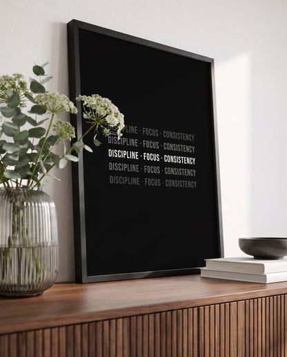 Typo Poster – Discipline · Focus · Consistency