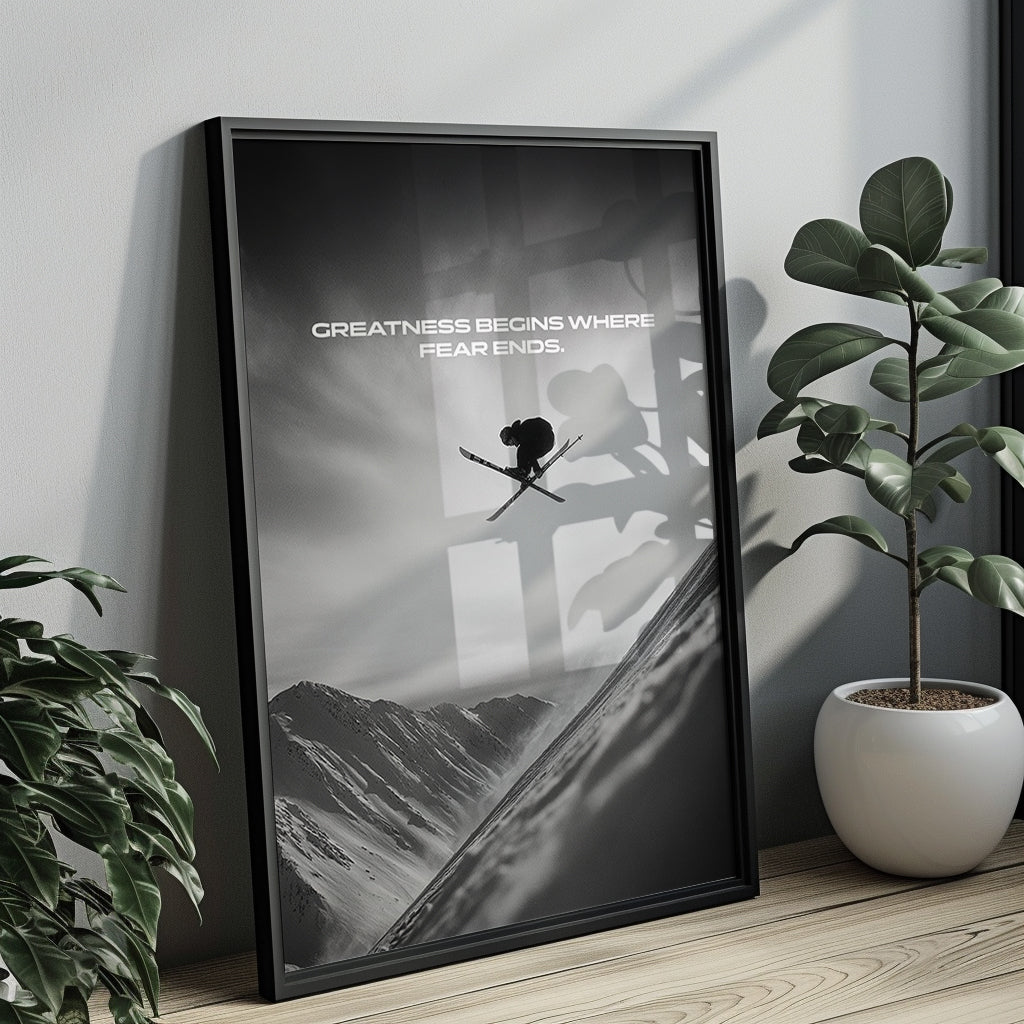 Greatness Begins Where Fear Ends – Ski Poster | Motivation & Adrenalin