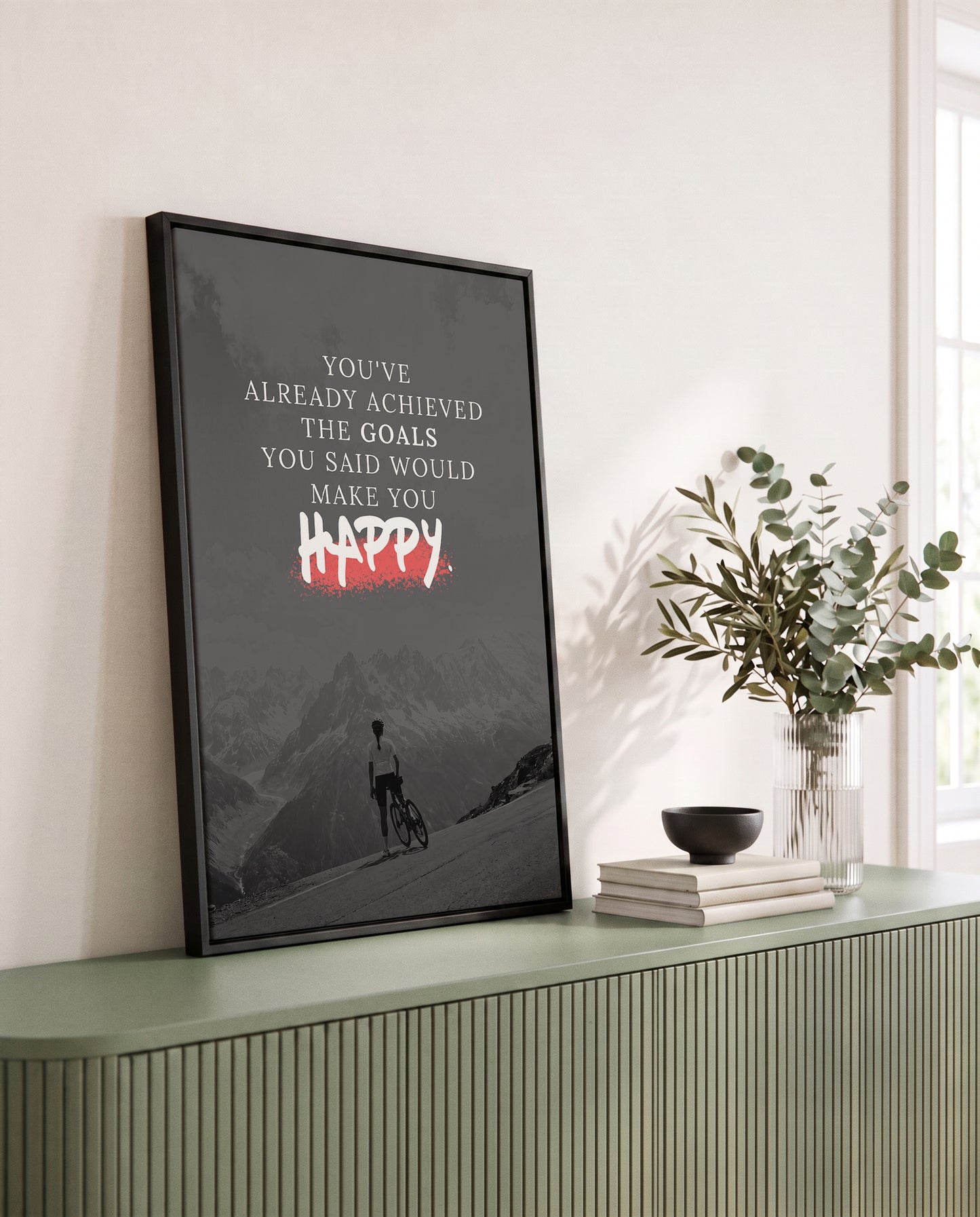 You've Already Achieved – Motivation Poster | Schwarz-Weiß Wandbild mit rotem Akzent