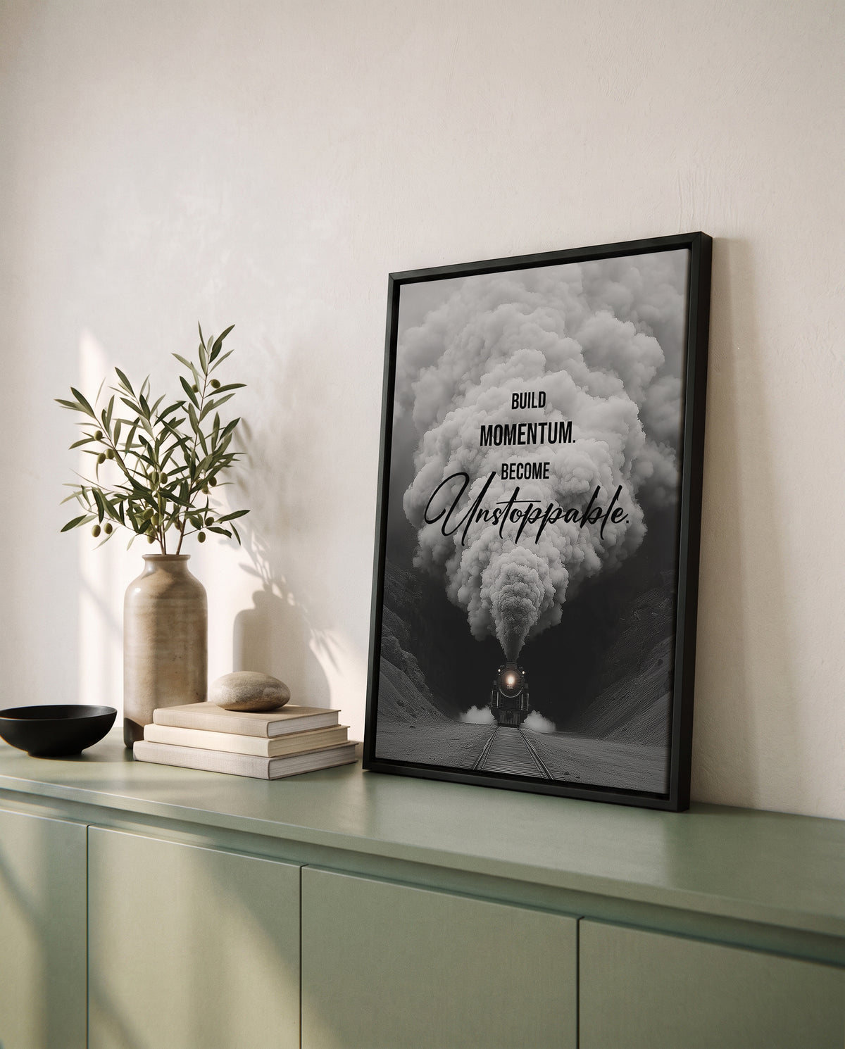 "Build Momentum. Become Unstoppable." Motivationsposter für deinen Fokus