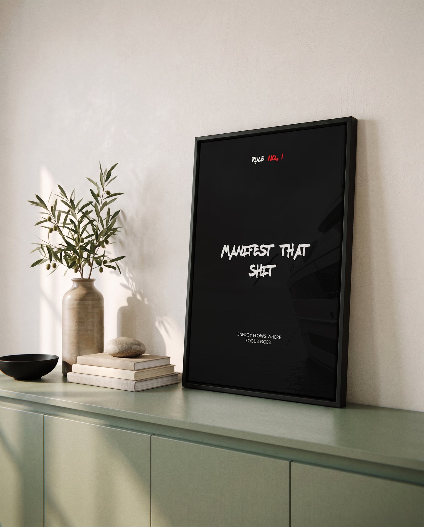 Manifesting – Mindset Poster für Fokus & Erfolg | Schwarz-Weiß Wandbild mit Spruch