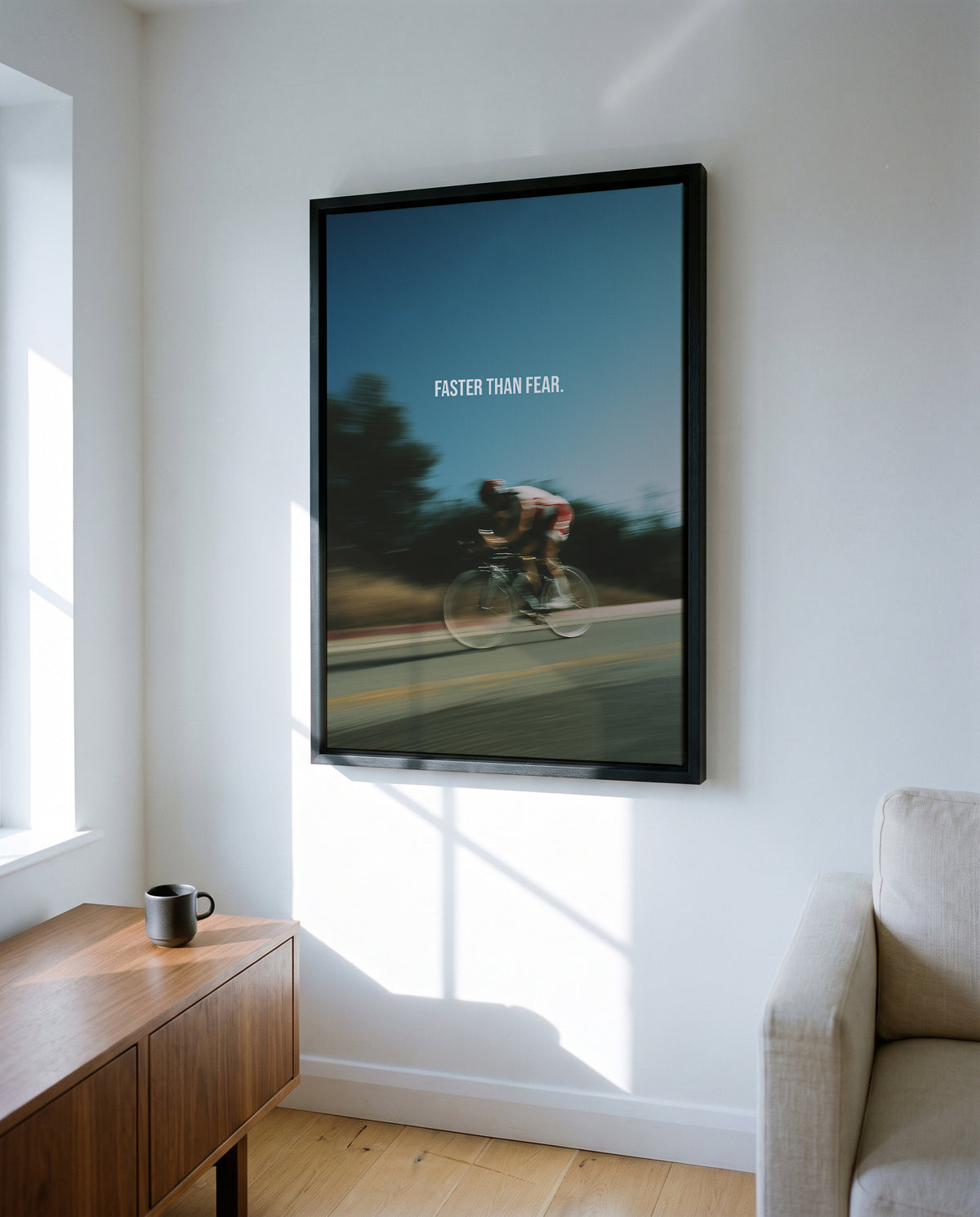 "Faster Than Fear" Motivationsposter für Radsport & Mindset