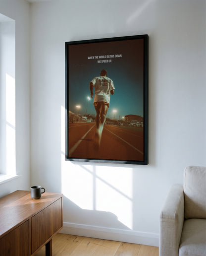 Motivationsposter Laufen „When the World Slows Down“