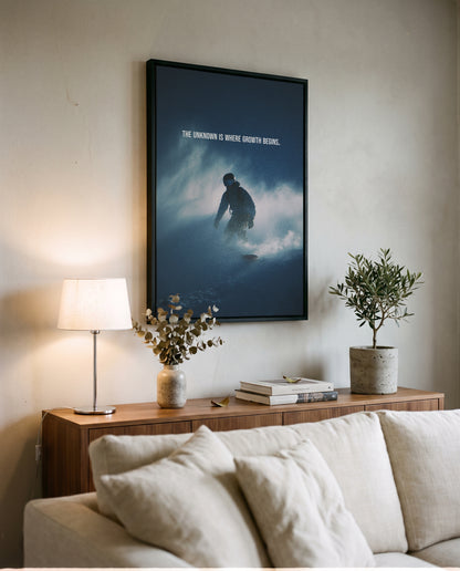 Motivationsposter Snowboard „The Unknown is where Growth begins."